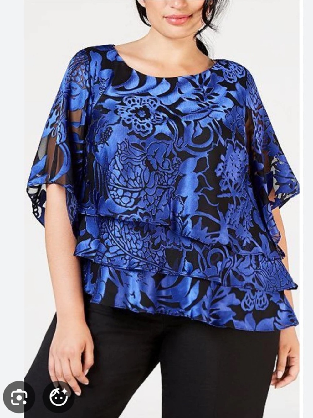 ALEX EVENINGS Royal Asymmetrical Triple Tier Hem Blouse 3X